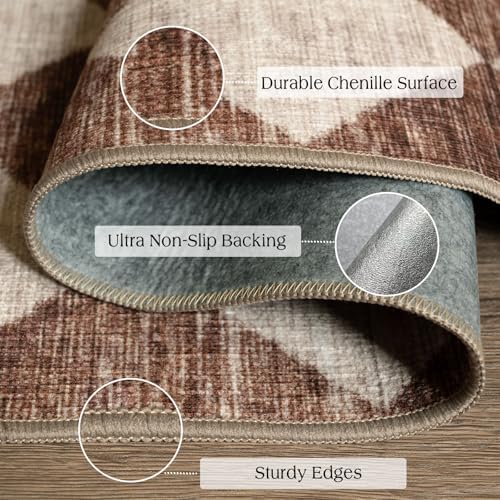 Brown Beige Checkered Entry Rug - 3x5 Non-Slip Indoor Outdoor Rugs - Image 3