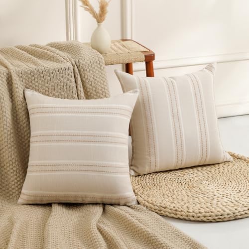 Hckot Beige Throw Pillow Covers 24x24 Set of 2 Khaki Striped Pillow Covers - Image 3