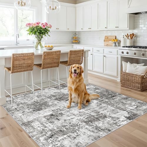 5x5 Square Entryway Rug Washable – Non-Slip Small Area Rug for Kitchen or Bathroom, Soft Low-Pile Indoor Mat, Modern Abstract Thin Door Carpet (Grey) - Image 3