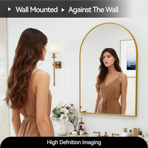 36x24 Bathroom Mirror Arch Wall Mounted/Against Aluminum Frame Gold - Image 7