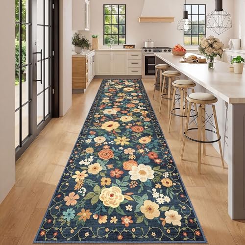 DUKINO 3x12 Washable Runner Rug Long Hallway Runner Rug Non Slip Navy Blue - Image 3