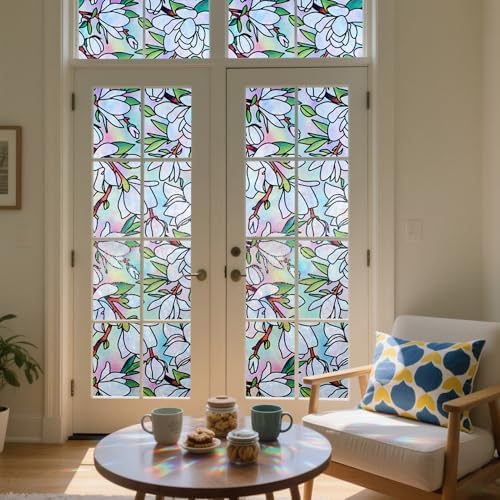 DKTIE Magnolia Pattern Stained Glass Window Film Floral Decorative - Image 2
