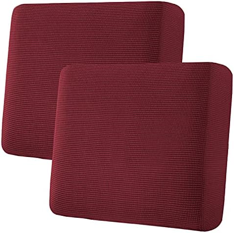 H.VERSAILTEX Super Stretch Individual Seat Cushion Covers Sofa Covers Couch Cushion Covers Slipcover Sets Thick Jacquard Textured Twill Fabric (2 Piece Large Sofa Cushion Covers, Burgundy Red) by HVERSAILTEX