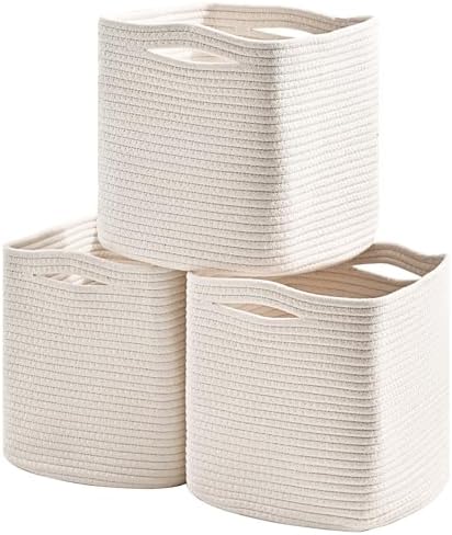 11 Inch Cube Storage Bins, Woven Cotton Rope Basket Off White by Unknown