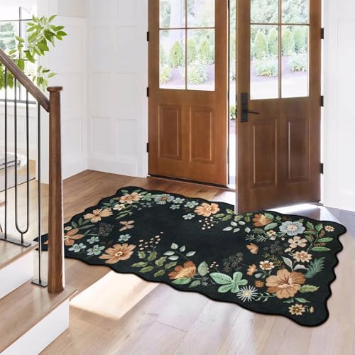Lahome Floral Entryway Rug, 2x4 Soft Washable Kitchen Rug Ultra-Thin - Image 2