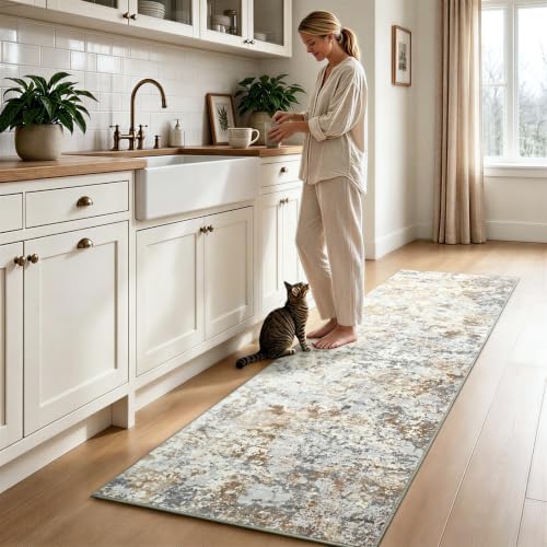 Toneed Washable 2x6 Non-Slip Abstract Runner Rug for Hallway Kitchen by Toneed