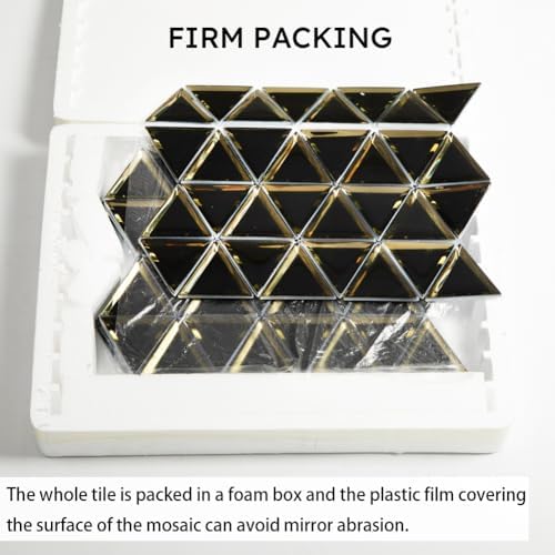 Diflart Beveled Mirror Glass Mosaic Tile, Glass Tile for Bathroom Kitchen Backsplash Shower Wall, Pack of 5 Sheets (Black and Gold, 3 Inch) - Image 6