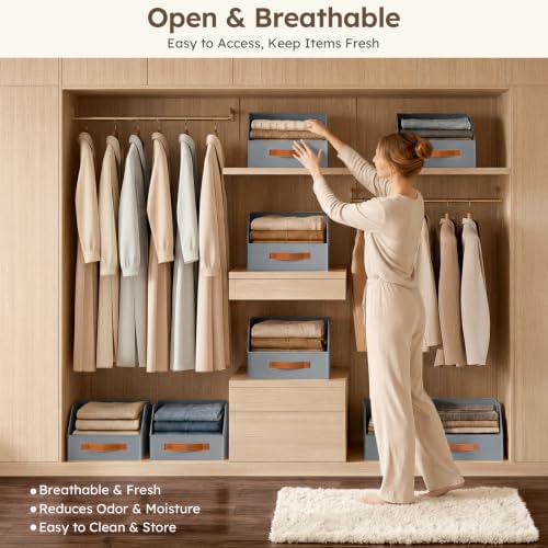 Homsorout Fabric Storage Bins for Organizing - 10 Pack Large Trapezoid Collapsible Storage Bins with Front Handle, Closet Organizers and Storage for Bedroom, Home Shelves, Small Spaces, Grey - Image 3
