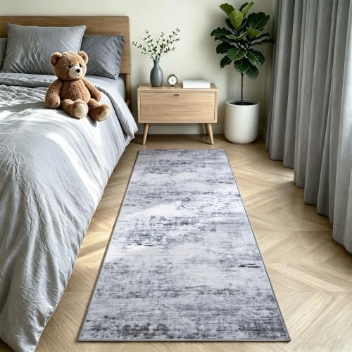 Toneed Washable 2x8 Non-Slip Runner Rug for Hallway Kitchen, Grey - Image 3