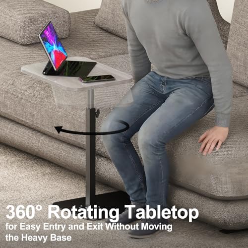Side Table Sofa Tray for Couch Heavy Metal Base Swivel/Adjustable Height - Image 4