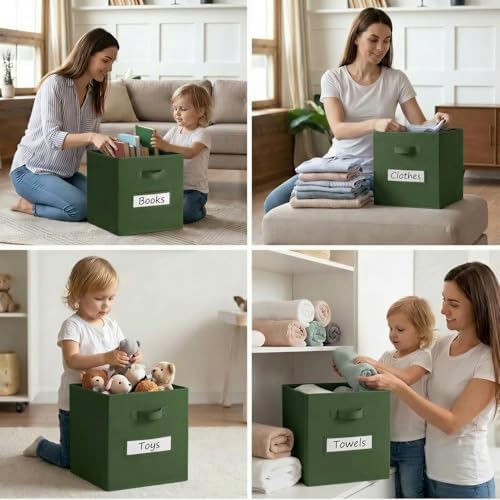 Storage Bins,11" Cube Storage Bin with Labels,10pcs,Dark Green - Image 6
