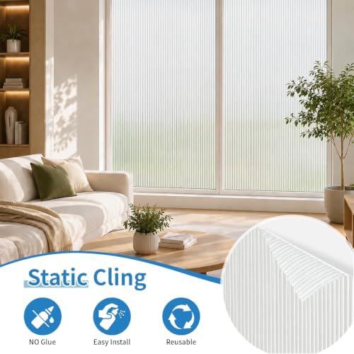 Deep Dream Reeded Glass Window Privacy Film, Frosted Glass Film, Removable 3D Decorative Decals Non Adhesive, Anti-Glare Static Cling Vinyl for Bathroom Living Room, 35.4" x 78.7" - Image 2