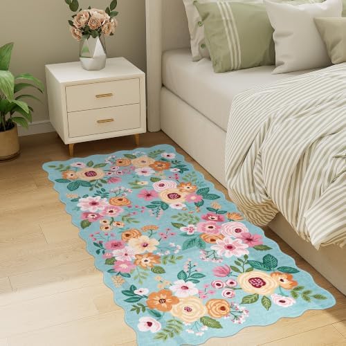 DUKINO 2x4 Rug for Entryway, Floral Washable Kitchen Rugs Non Slip, Teal - Image 7