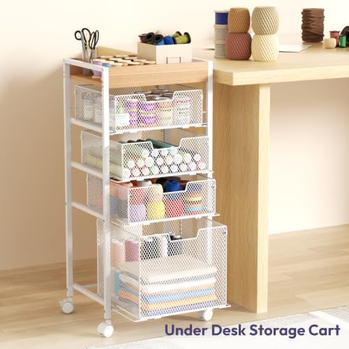 SWTYMIKI Rolling File Cart with Drawers - 5 Tier Art Craft Rolling Organizer Cart - Office Storage &Organization, Mobile Metal File Cabinet for Office and Home White - Image 2