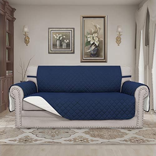 Easy-Going Reversible Couch Cover, 2 Cushion Sofa, Navy/Ivory - Image 2