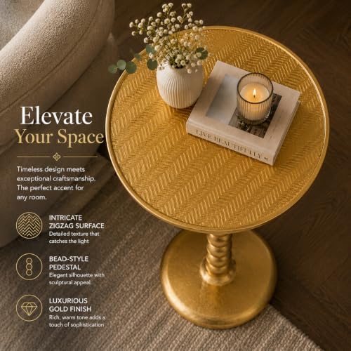 CLEENTABLE Zigzag Round Metal End Table, Gold, 21 in. H x 15 in. W - Image 3