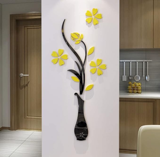 3D Vase Wall Murals for Living Room & Bedroom, DIY Wall Decal, Originality Stickers Gift, Yellow, 59 X 23 inches - Image 3
