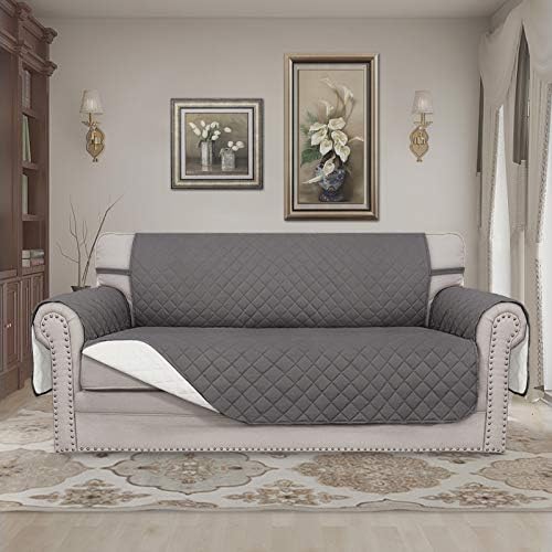 Easy-Going Reversible Couch Cover, 2 Cushion Sofa, Gray/Ivory - Image 2