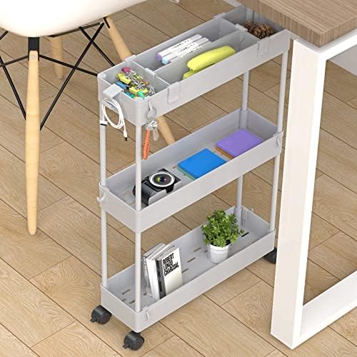SPACELEAD Slim Storage Cart 3 Tier,Bathroom Organizer Rolling Utility,Mobile Shelving Unit Slide Out for Office, Kitchen, Laundry Room & Narrow Places,Gray - Image 3