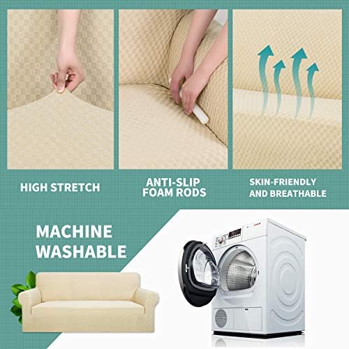 YEMYHOM Couch Cover Latest Jacquard Design High Stretch Extra Large Sofa Covers Pet Dog Cat Proof Oversized Slipcover Non Slip Magic Elastic Furniture Protector (XL Sofa, Beige) - Image 4