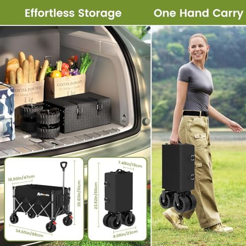 Blomoba Collapsible Wagon Cart, 150L Foldable Wagon with Wide Wheels, Black - Image 3