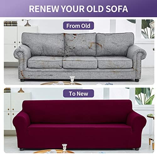Joccun Christmas Stretch Loveseat Couch Cover Slipcover, 1-Piece Sofa Cover for 2 Cushion Couch Spandex Jacquard Washable Furniture Protector Cover for Living Room,Kids,Pets（Loveseat,Burgundy） - Image 6