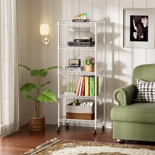 SINGAYE 5 Shelves Storage Shelf Wire Shelving Unit Metal Adjustable Wheels - Image 2