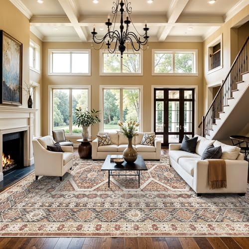 12x15 Area Rug Washable Vintage: Non Slip Living Room Large Rugs Brick - Image 2