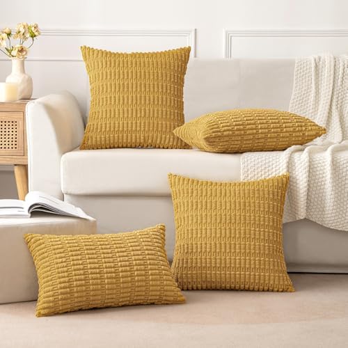 MIULEE Corduroy Decorative Throw Pillow Covers 20x20 Yellow Pack of 2 - Image 5