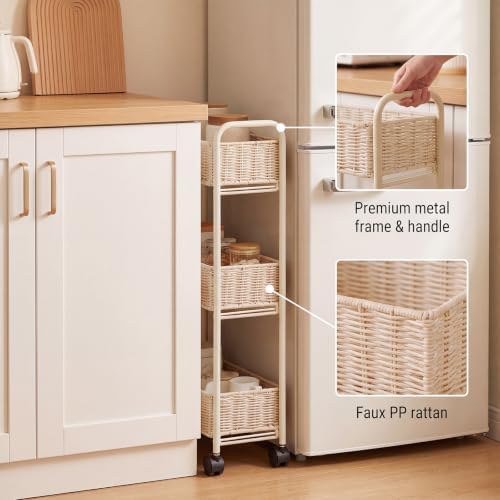 FOCHIER F Utility Slim Storage Cart,3-Tier Rolling Kitchen Office Laundry Room Cart with Wheels,Mobile Shelving Unit Organizer for Living Room,Bathroom, Baby Diaper,Art,Dining Room Narrow Places - Image 4