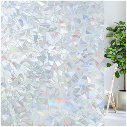 LUTE Rainbow Window Privacy Film, 3D Decorative Stained Glass Cling, Silver by LUTE