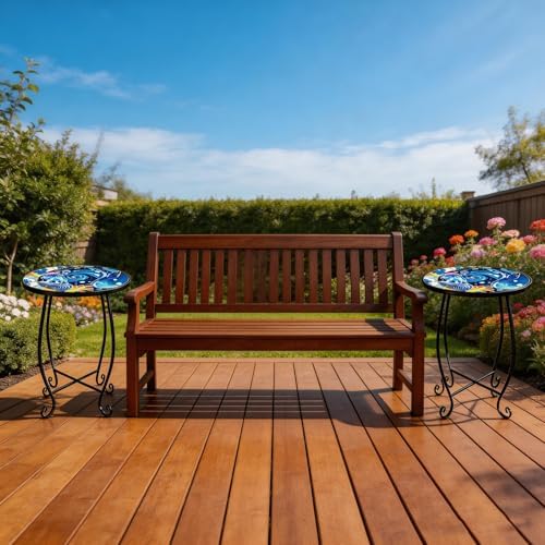 Small Mosaic Outdoor Side Table, 10-Inch Round Metal Patio Table - Image 6