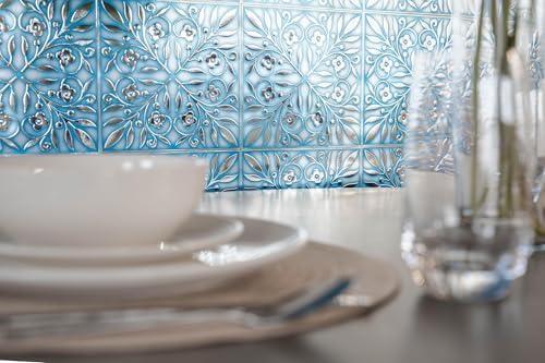 Main Street Peel and Stick Wallpaper Tiles, Blue & Silver Leaves, 24-Pack - Image 3