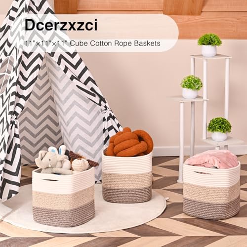 11 Inch Cube Storage Bins, Organizing Bins for Cube Organizer, Storage Baskets for Organizing, Woven Storage Basket for Shelves, Cotton Rope Baskets for Storage, Gradient Brown (Pack of 3) - Image 6
