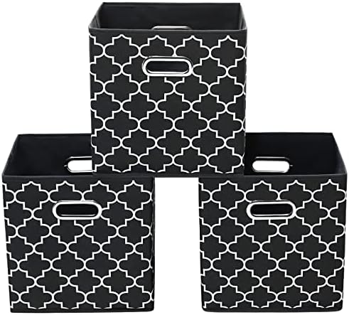 11 Inch Cube Storage Bins , Fabric Cube Organizer Bins with Handle, Foldable Cube Bins for Cloth or Accessary Storage, 11x11x11 Set of 3 (Black Light) by Yunkeeper