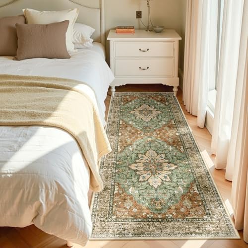 RELEANY Washable Area Rug, Runner 2'x6', Brick/Brown/Green - Image 3