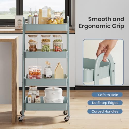 DUMOS 4 Tiers Rolling Utility Cart, Storage Organizer, Shelving Unit - Image 3