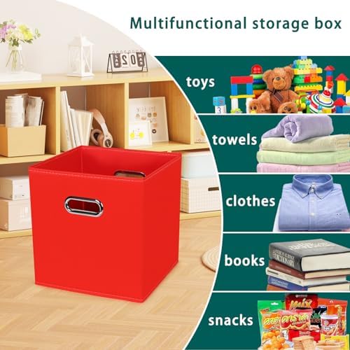Black Foldable Storage Cubes Bins, Fabric Storage Box Cubes Organizer Baskets with Dual Handles for Home Organizer,Set of 3,(Red) - Image 3