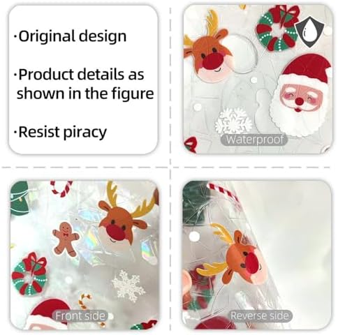 Christmas Window Privacy Film Holiday Static Window Clings Christmas Santa Claus Elk Gingerbread Man and Xmas Tree Designs Xmas Glass Decals Home School Office Windows Decor 17.71x 39.37 Inch - Image 7