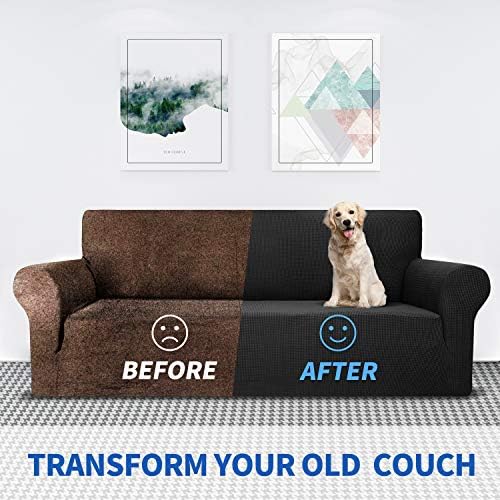 MAXIJIN Stretch Loveseat Sofa Slipcovers 1 Piece Love Seat Couch Covers for 2 Cushion Couch Non Slip Sofa Cover Washable Dog Cat Proof Furniture Protector Pet Friendly (Loveseat, Black) - Image 4