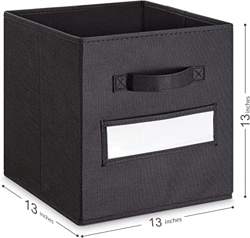 13x13x13 storage cube bins(Set of 8) Fabric storage cubes with 8 Labels Window Cards & a Pen,storage cubes 13x13,storage bin,Collapsible 13 inch cube storage bins,Cubby Organizer Boxes,Black - Image 3
