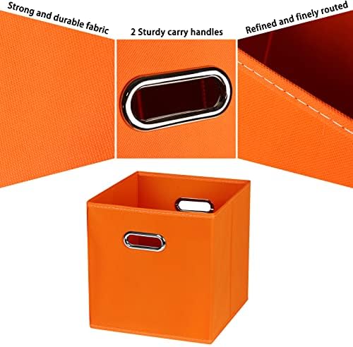 Black Fabric Cubby Storage Bins,13x13x13 Inches ,Cube Organizer Bin Foldable Storage Boxes with Dual Handles Fabric Organizer Box and collapsible Storage basket,Set of 6,Orange - Image 7