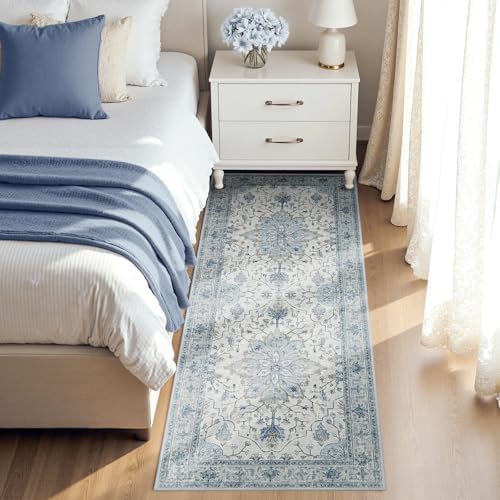 RELEANY Washable Area Rug, Runner 2'x5', Blue/White/Gray - Image 2