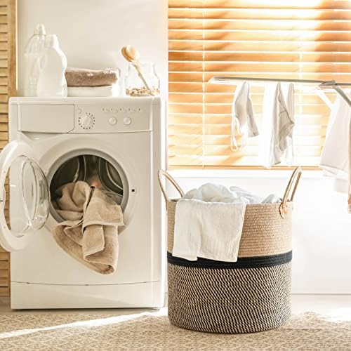 CHICVITA Large Wicker Storage Basket with Leather Handles, 16" x 16", Black - Image 4