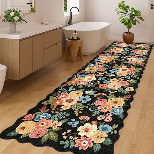 DUKINO 3x10 Runner Rug, Non Slip Floral Washable Rug for Hallway, Black - Image 4