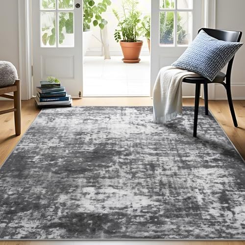 Modern Abstract 3x5 Rug, Non Slip Entryway Rug, Soft Machine Washable Rugs for Indoor Entry, Low Pile Stain Resistant Distressed Rug for Living Room, Bedroom, Black and White - Image 4