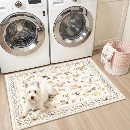 Soalmost 2x3 Dog Rugs for Entryway, Washable Door Mat Animal Soft Rug Beige - Image 4