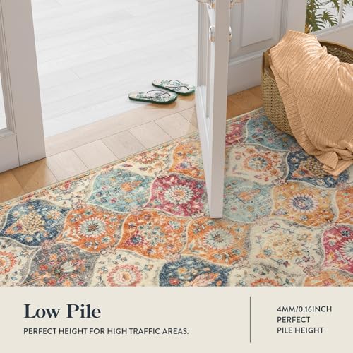 Lahome Moroccan Trellis Hallway Rug, 2x5 Washable Runner Rug Non Slip Kitchen Runners for Hallways, Ultra-Thin Vintage Carpet for Bedroom Bathroom Entryway Elise, Cream/Multi - Image 4