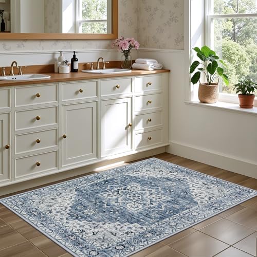 2x3 Area Rugs Living Room: Washable Vintage Rug for Bedroom Blue - Image 4