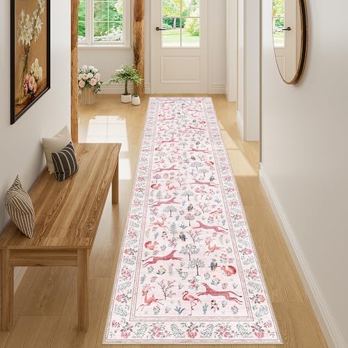 DUKINO 2x8 Washable Runner Rug, Non Slip Animal Kitchen Runner Rug, Pink - Image 5